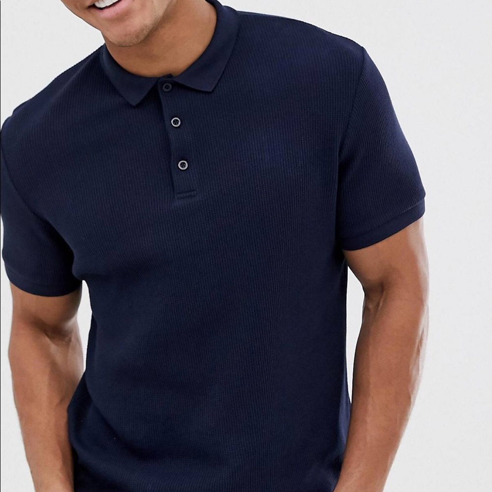 Jersey waffle polo in navy